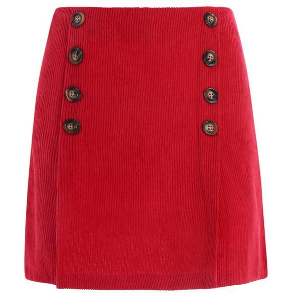 Short Corduroy Skirt with Buttons